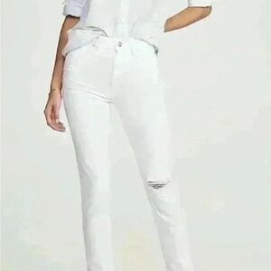 PAIGE White Skinny Jeans with Subtle Knee Rip Sarah 25
